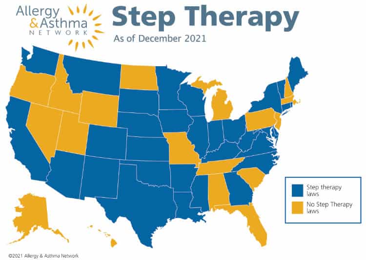地图上的图形显示了各州支持阶梯疗法的法律