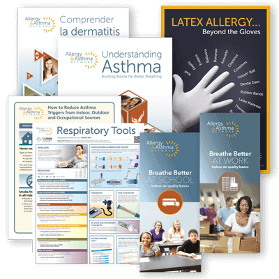 Collage of thumbnails of digital download products available from Allergy Asthma Network