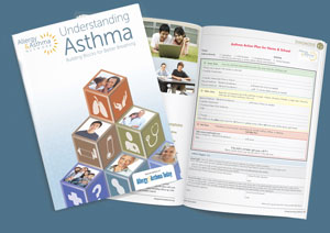 在开放页面上了解哮喘动作计划表格的哮喘杂志样机