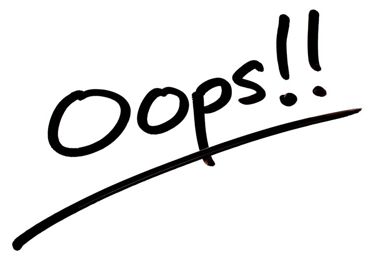 Large word written in black marker that says "Oops!!"