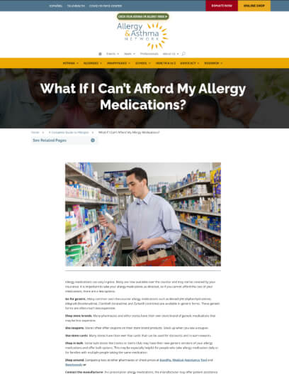 Thumbnail of webpage about affording allergy medication